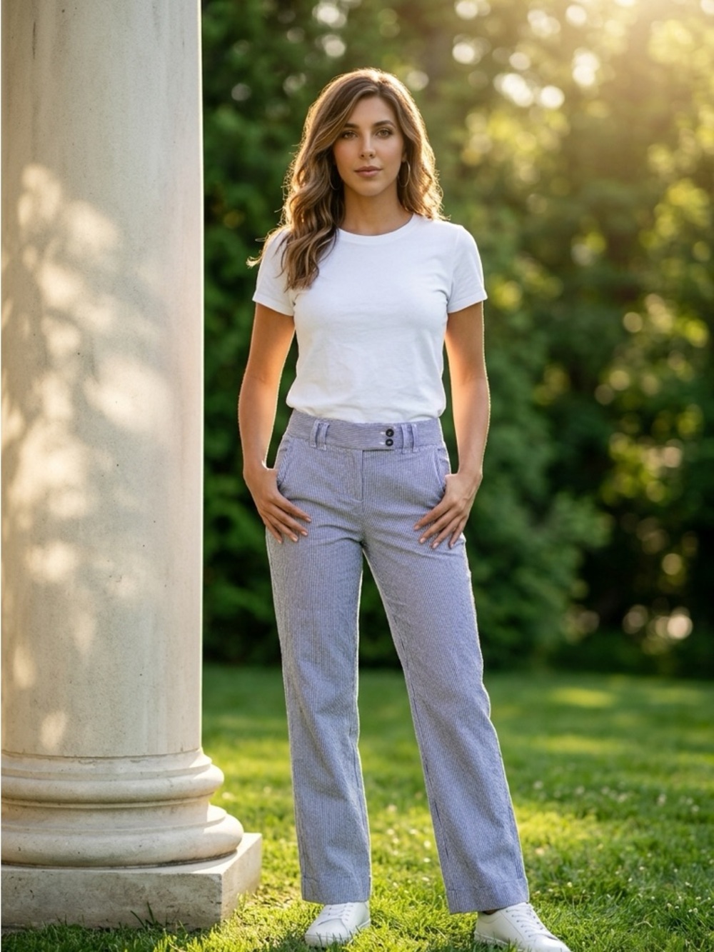 Boden Light Blue Micro-Check Trousers